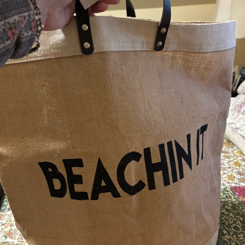NWT 47&Main Beachin It lined Burlap beach bag   Extra Large! - Picture 4 of 5
